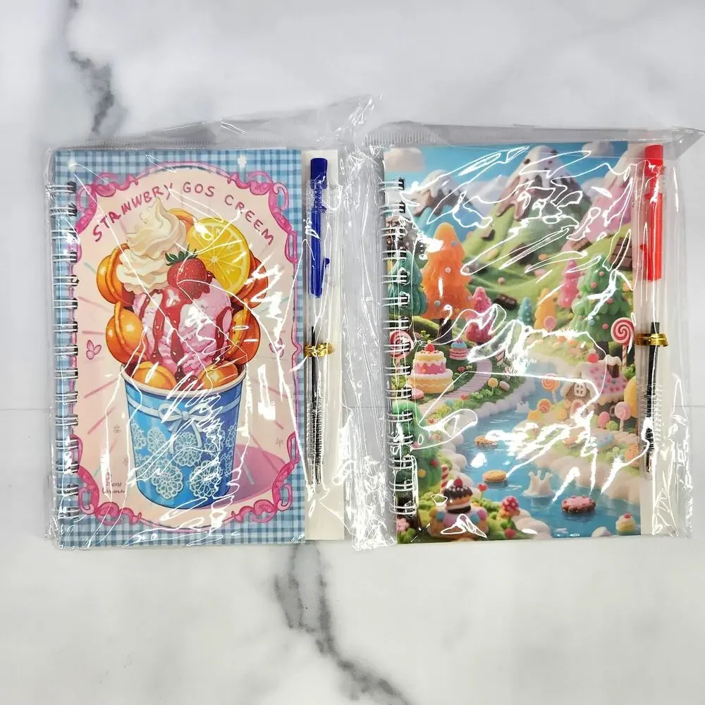 2 Spiral Pocket Notebook/Pen Ice Cream Cup & Candyland 4x5.5